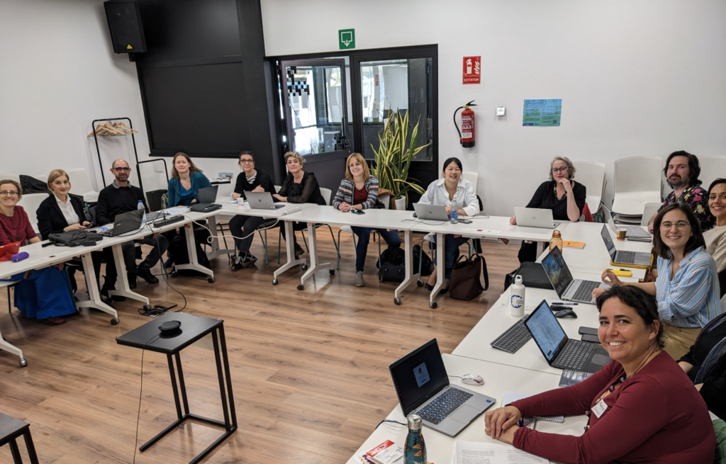 From right to left: Mayo Fuser Morell (Chair), Laia Orozco (GH representative), Corinne Vercher-Chaptal (WG2 leader), Rafael Grohmann (International Experts Coordinator), Kylie Jarrett (WG1 leader), Jing Hiah (WG1 co-leader), Melissa Renau Cano (WG5 leader), Cristina Miguel (Science Communication Coordinator), Kosjenka Dumancic (Grant Awarding & STSM Coordinator), Agnieszka Rychwalska (WG3 leader), Guido Smorto (WG4 leader), Tatjana Jakobi (WG4 co-leader), Özge Subasi (ITC Grants Manager).